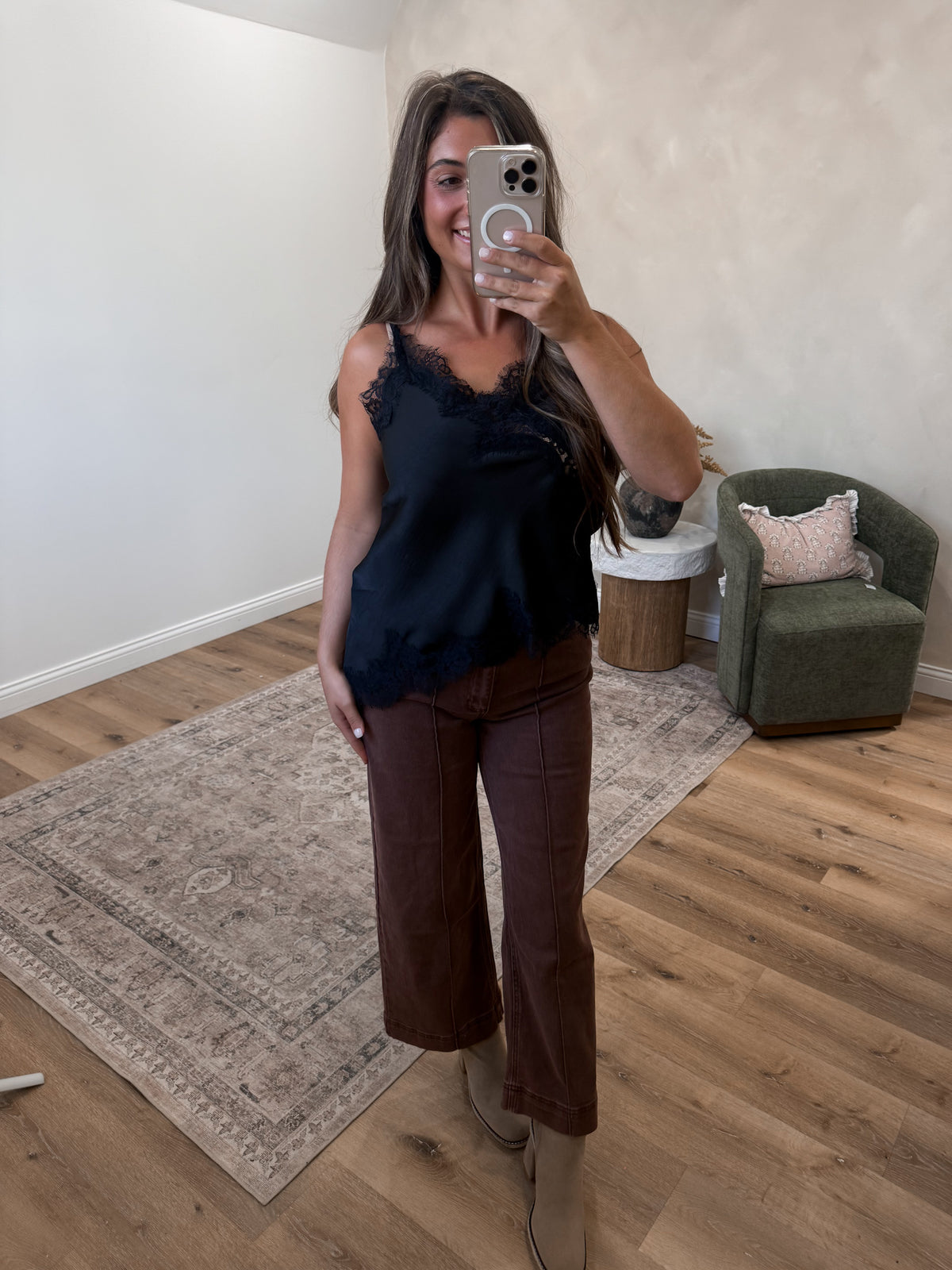 Kori High Rise Wide Leg Pintuck Jeans - rum brown