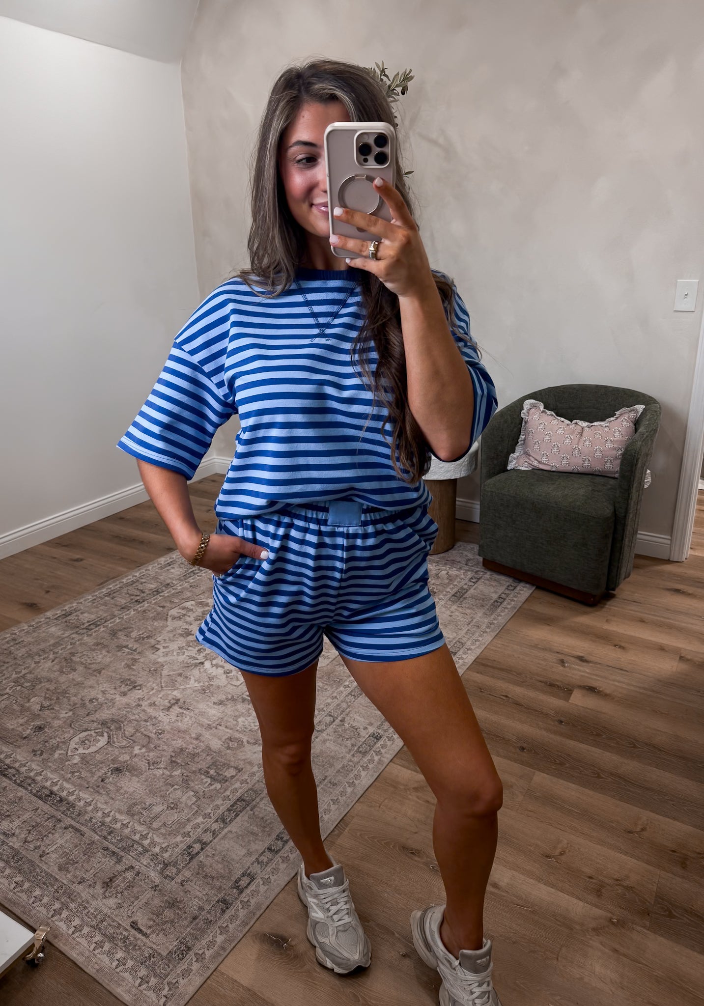 The Kickback Striped Shorts Set - blue stripe