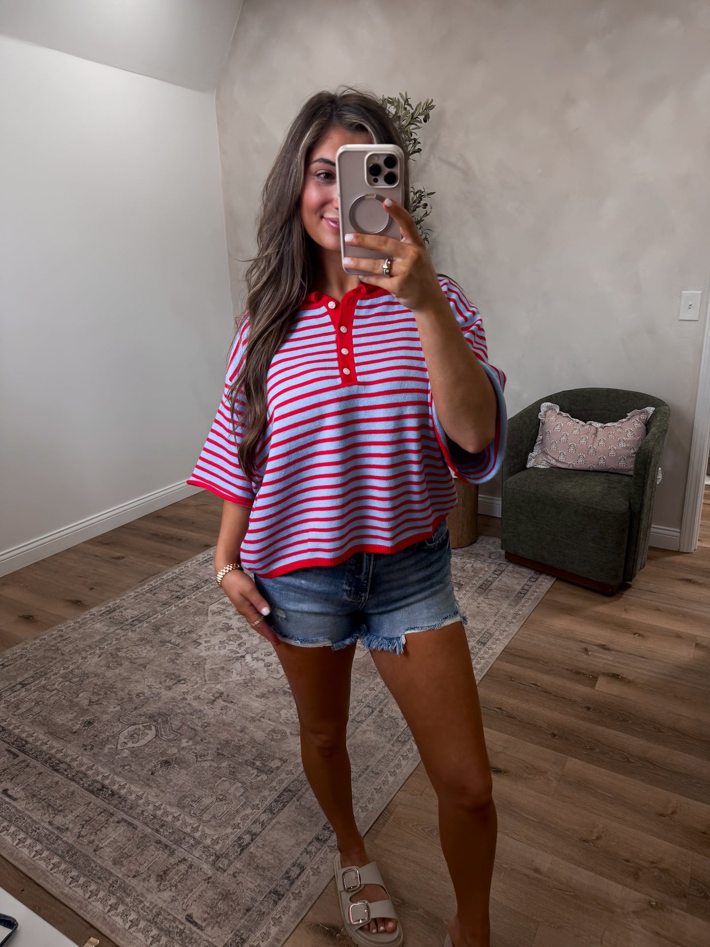 Scarlett Striped Knit Top - red/blue