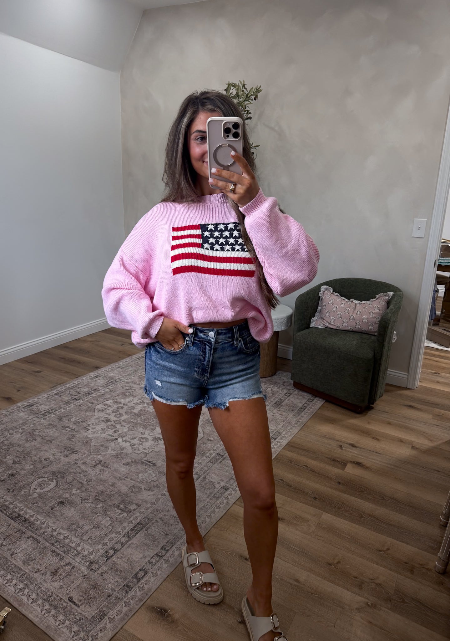 American Flag Oversized Sweater - pink