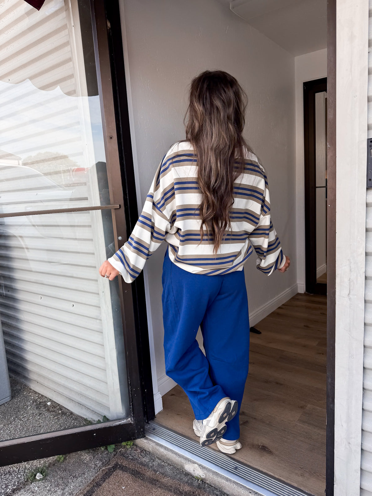 Jasper Striped Terry Pullover - olive/navy *PREORDER for 12/15