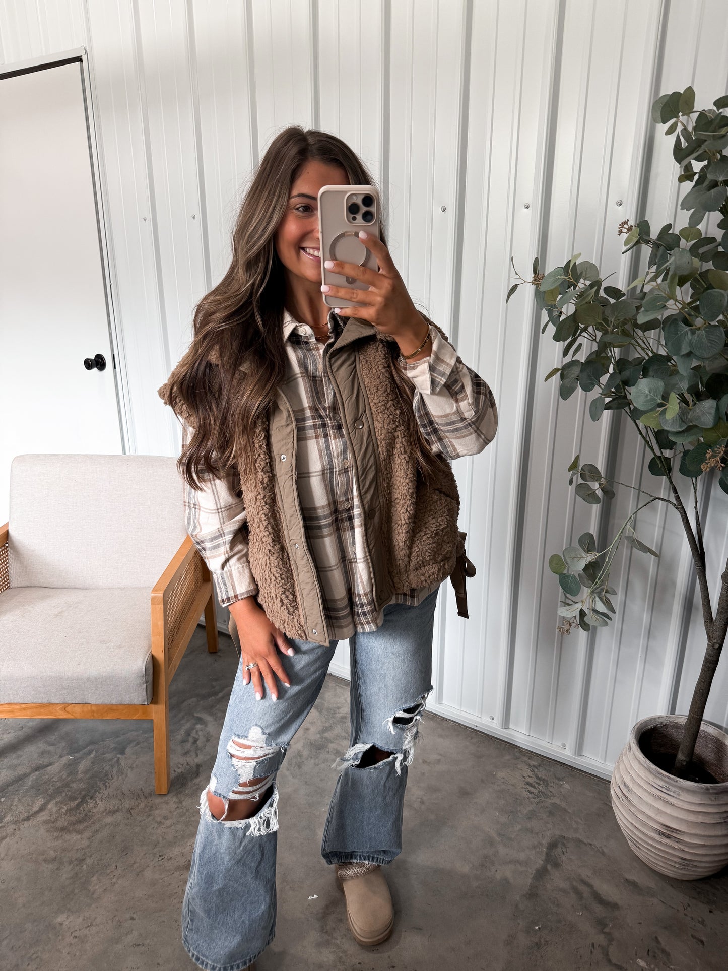 Side Tie Cozy Vest- Teddy