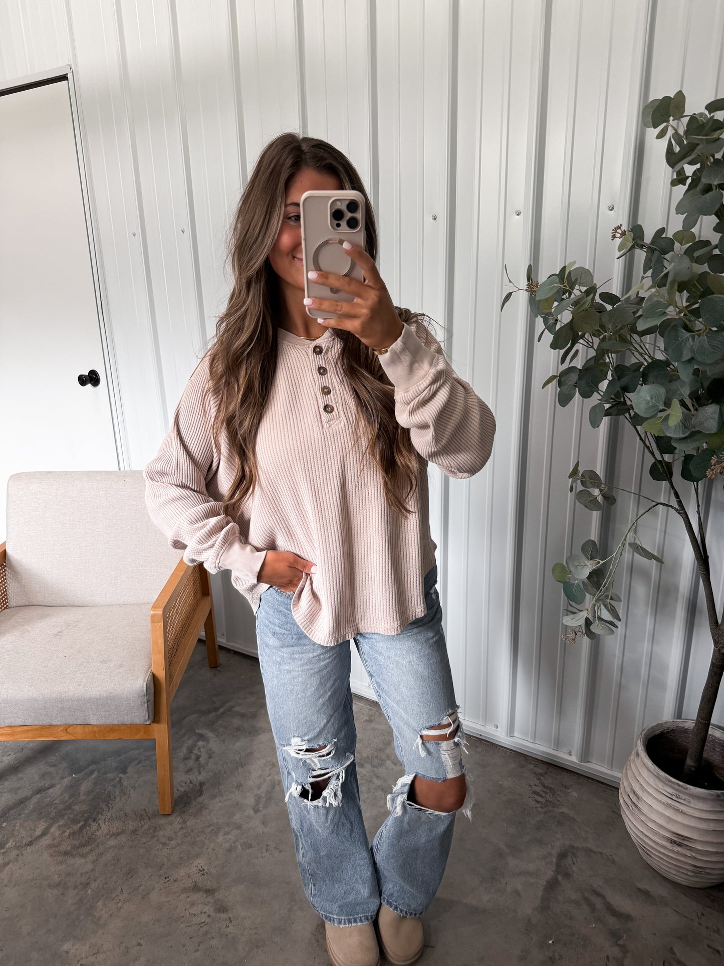 Waffle Knit Henley - 2 colors