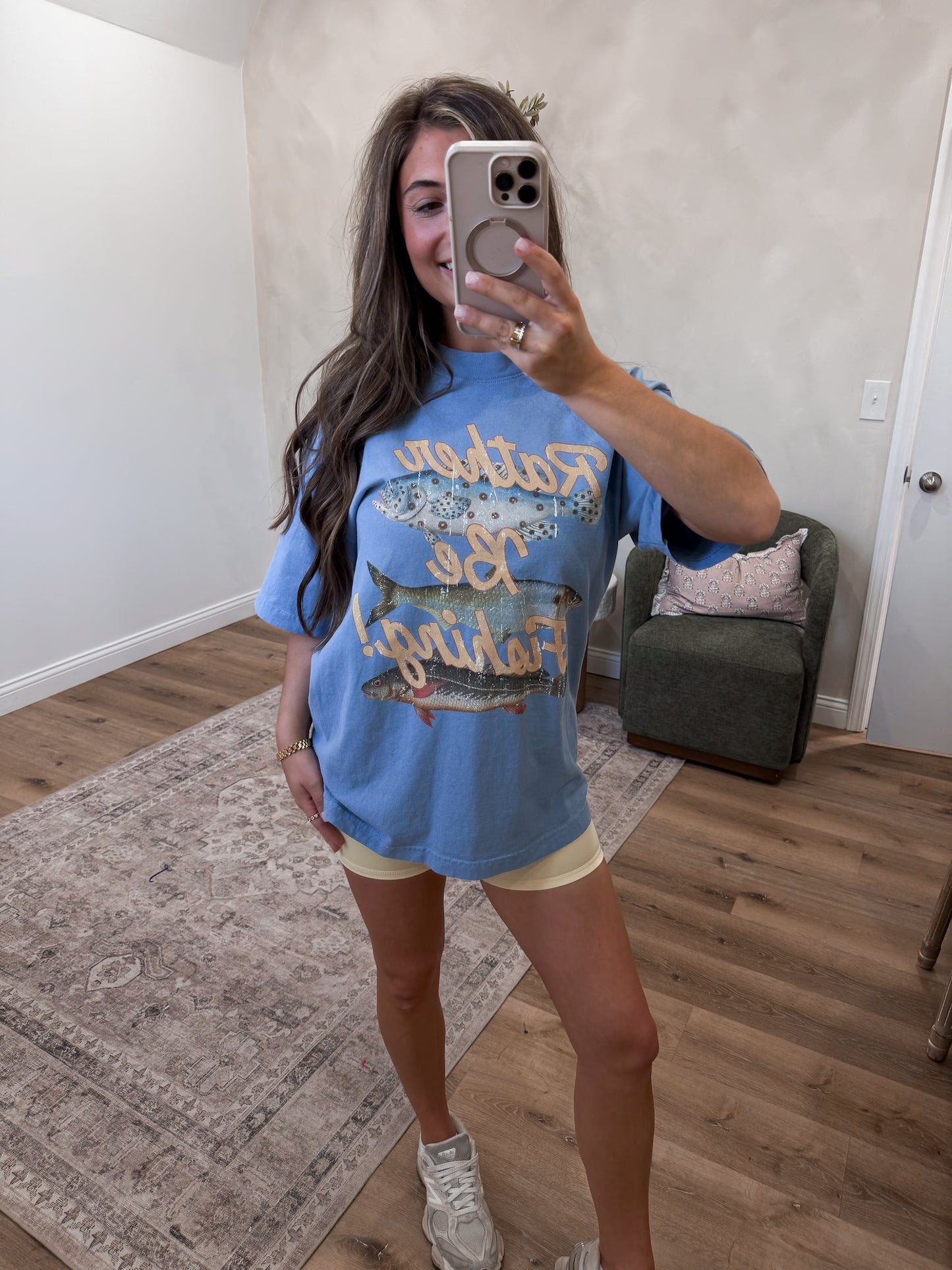 Rather Be Fishing Boxy Tee - clear blue