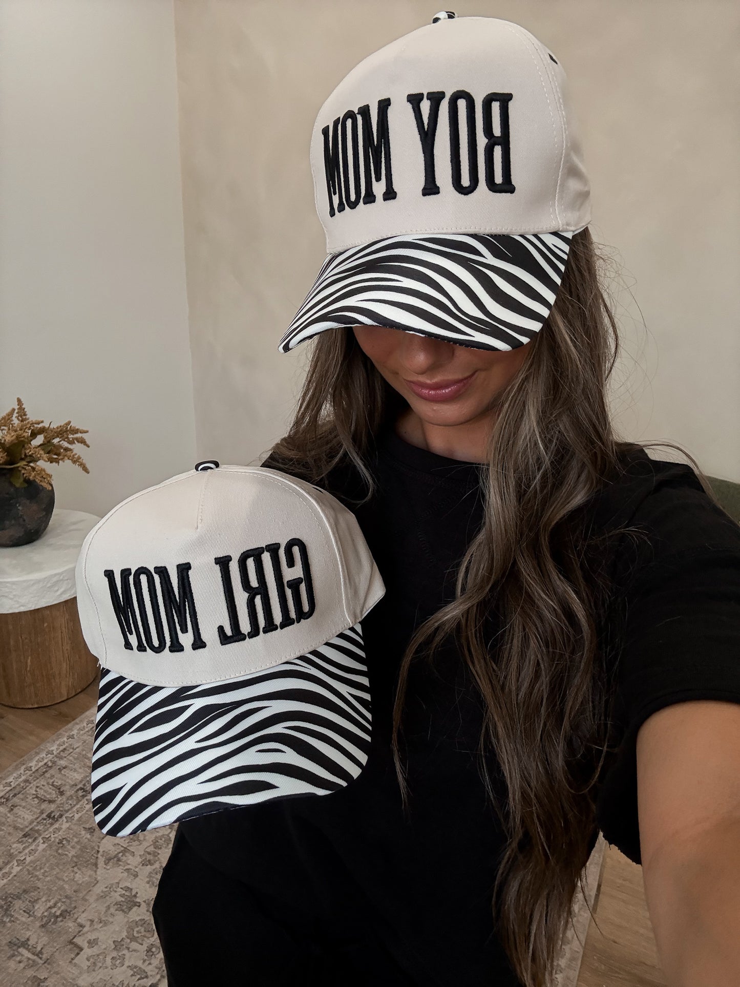 Girl Mom Embroidered Hat - zebra