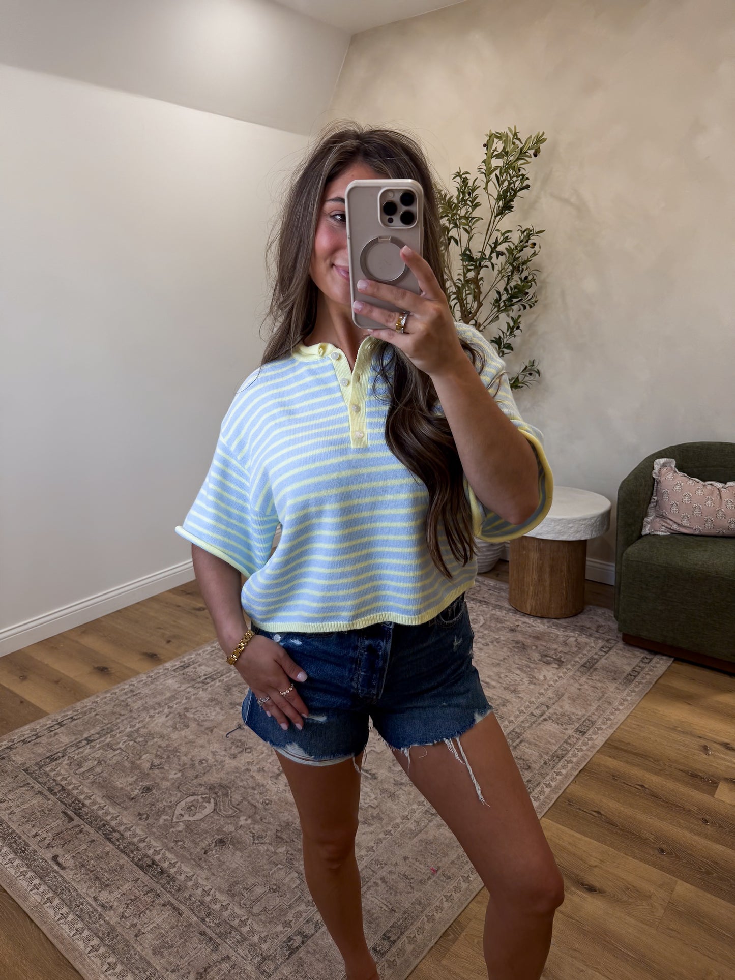 Scarlett Striped Knit Top - yellow/blue
