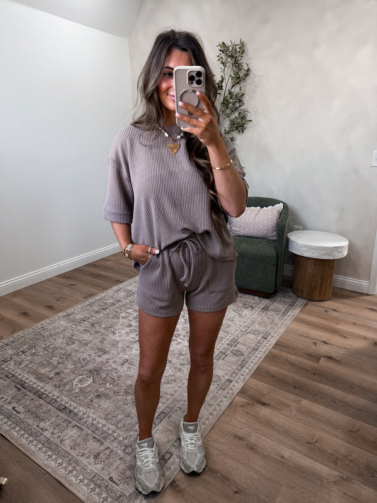 Comfort Stretch Ribbed Short Set - mocha *PREORDER FOR 4/9*