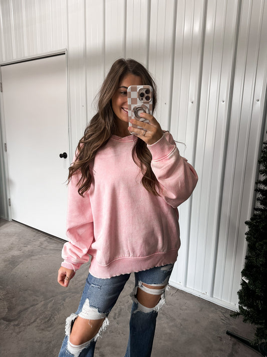 Crossover Neckline Cozy Pullover - strawberry milkshake