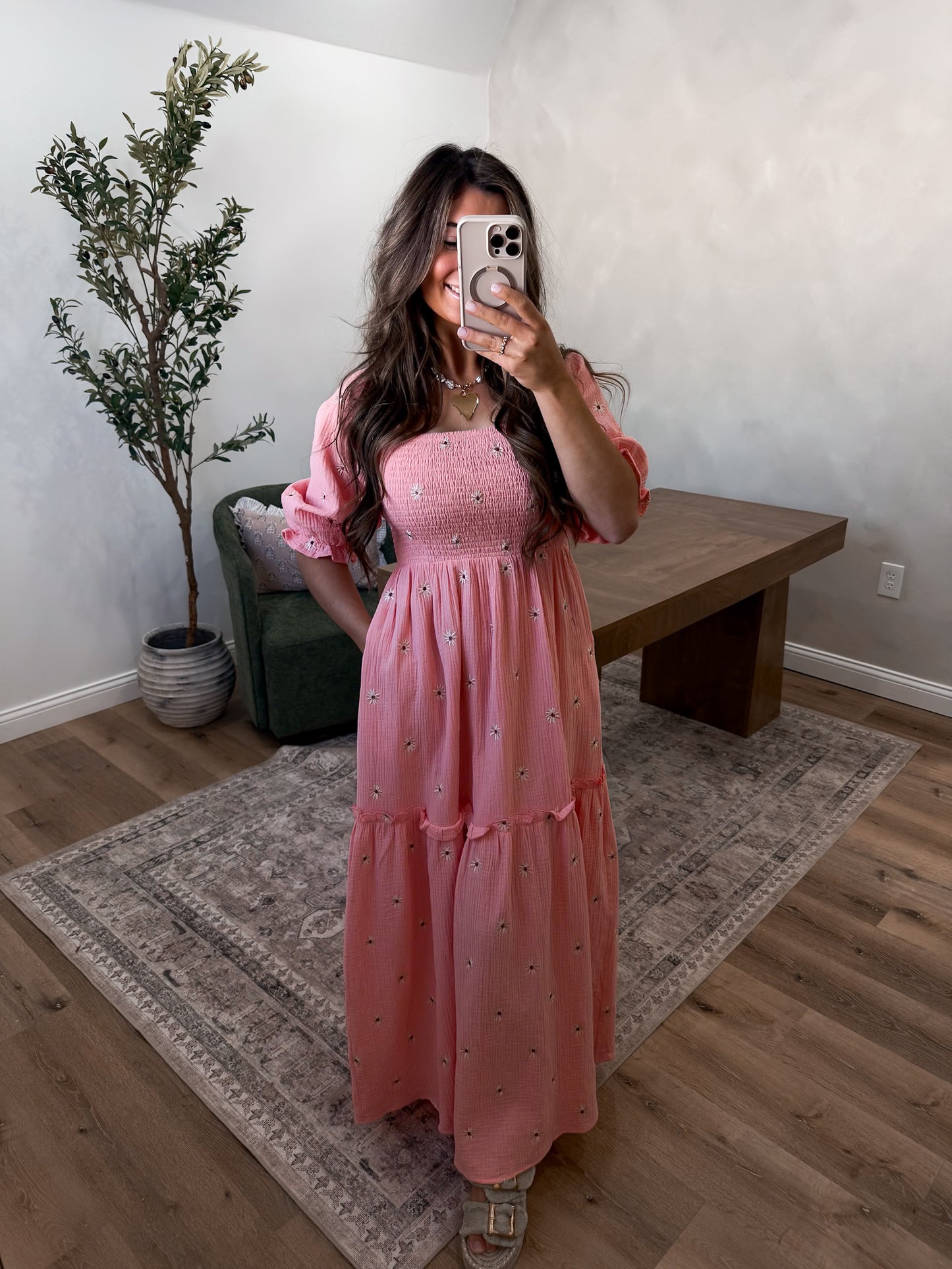 Jenna Smocked Maxi Dress- baby pink