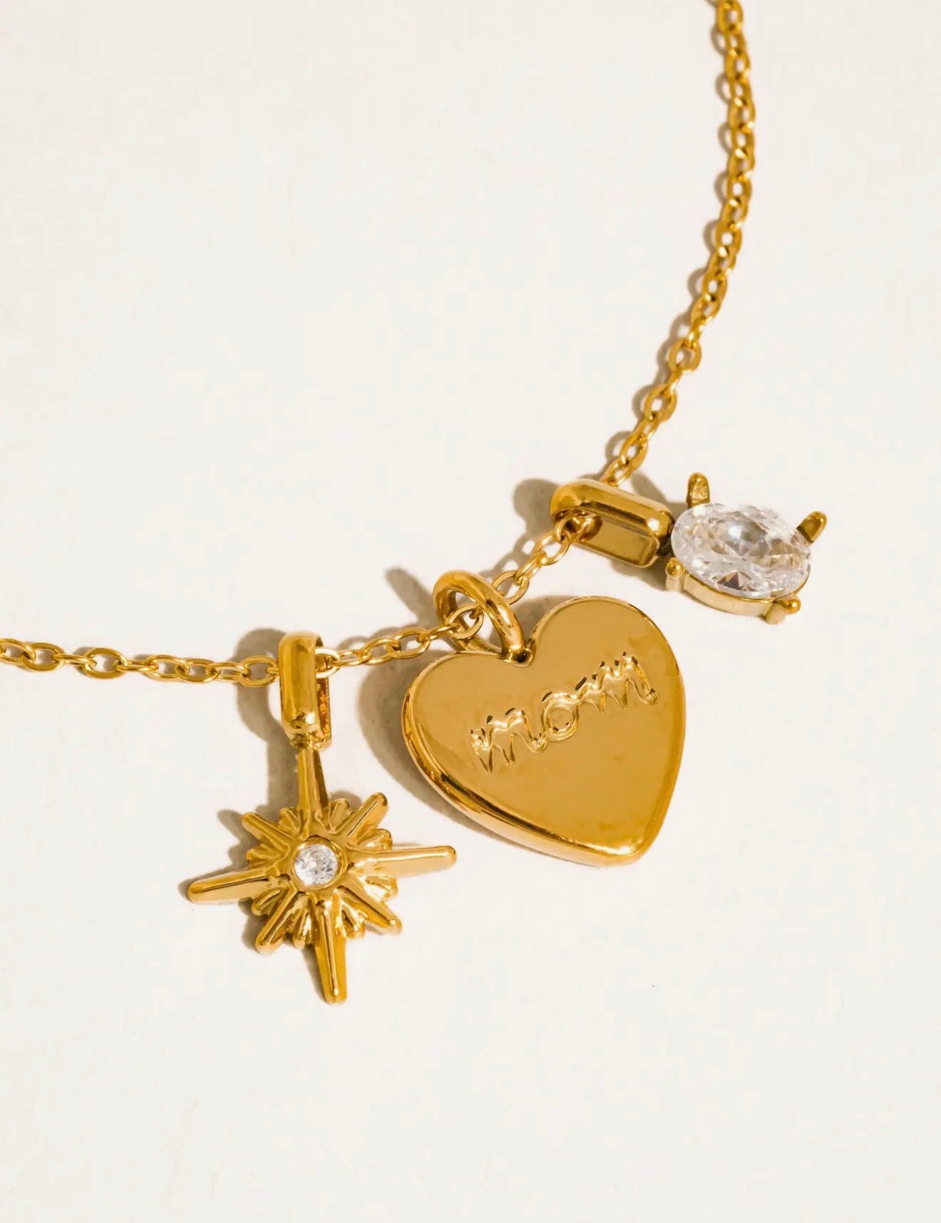 Golden Love Mom Heart Charm Necklace - waterproof