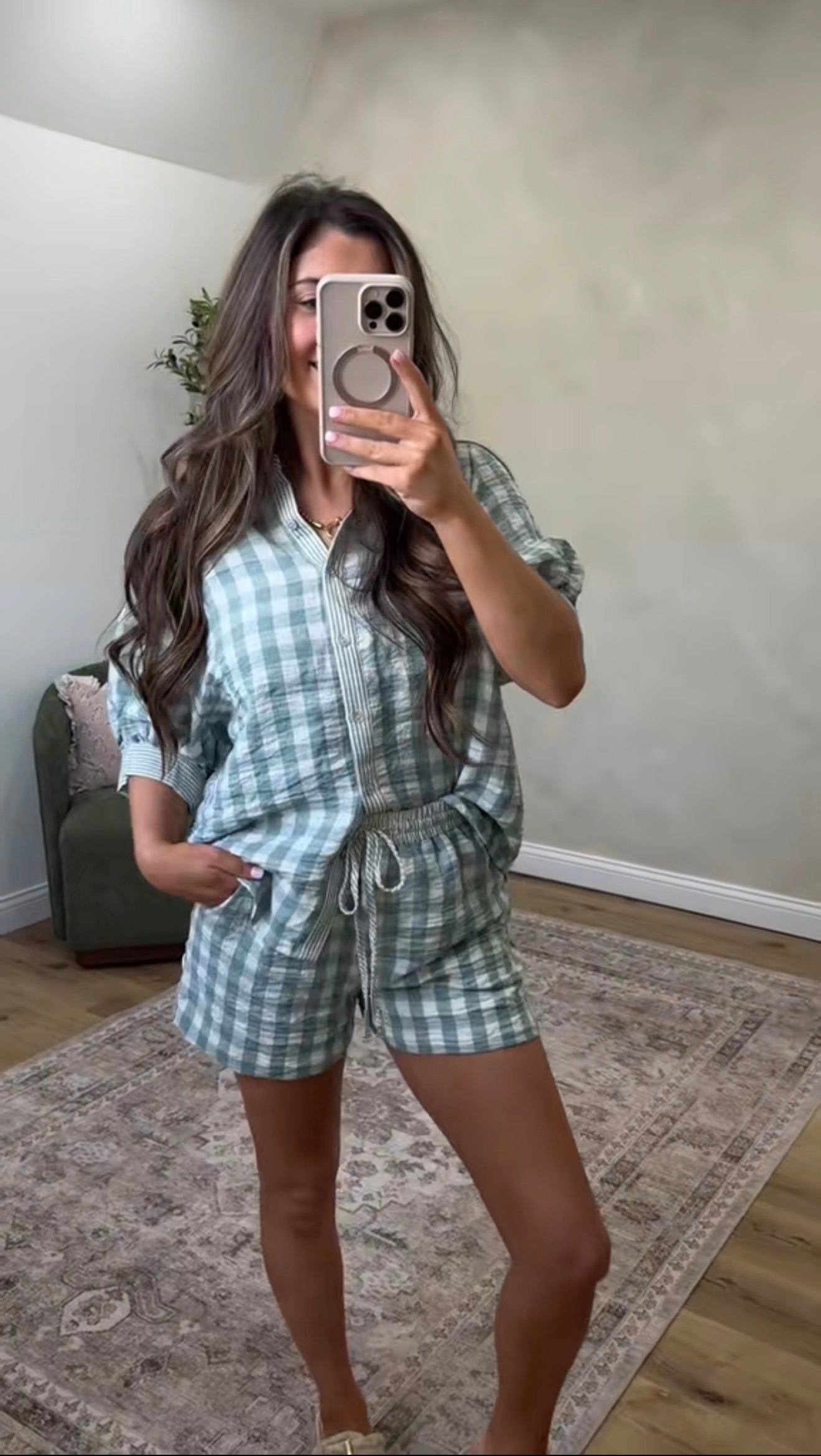 The Cami Gingham Set - sage