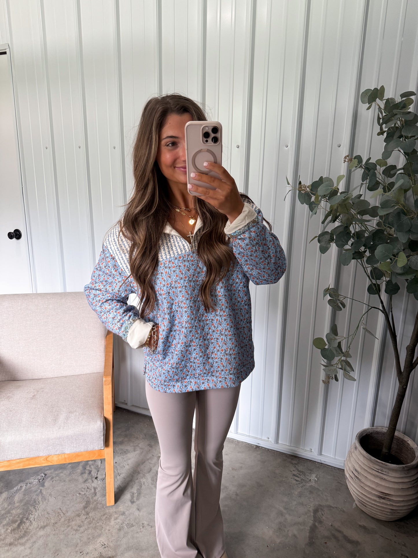 Maisy Quilted Pullover- light blue