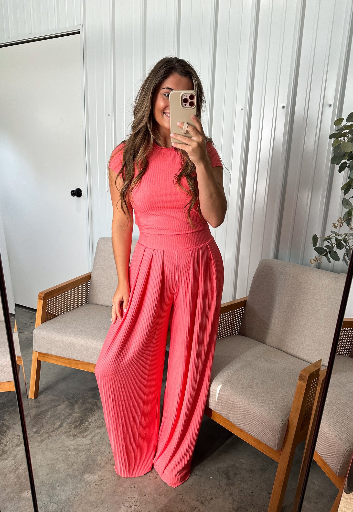 Comfy Cute Pleated Two Piece Set - Coral