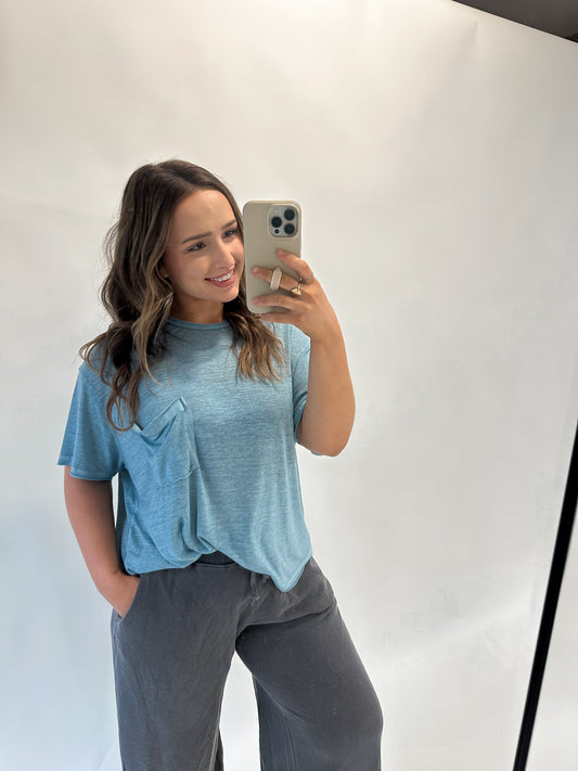 The Pocket Tee- Dusty Teal