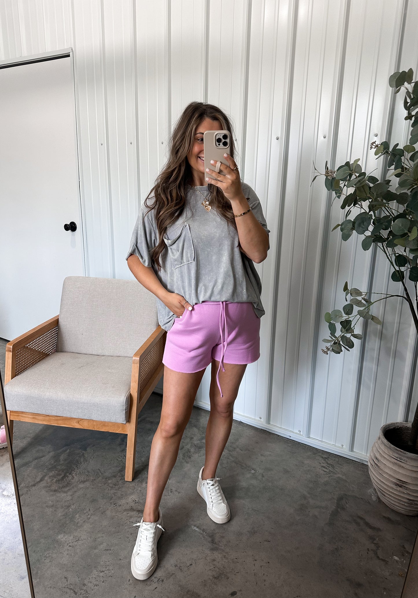 Raw Hem Lounge Shorts -Mauve