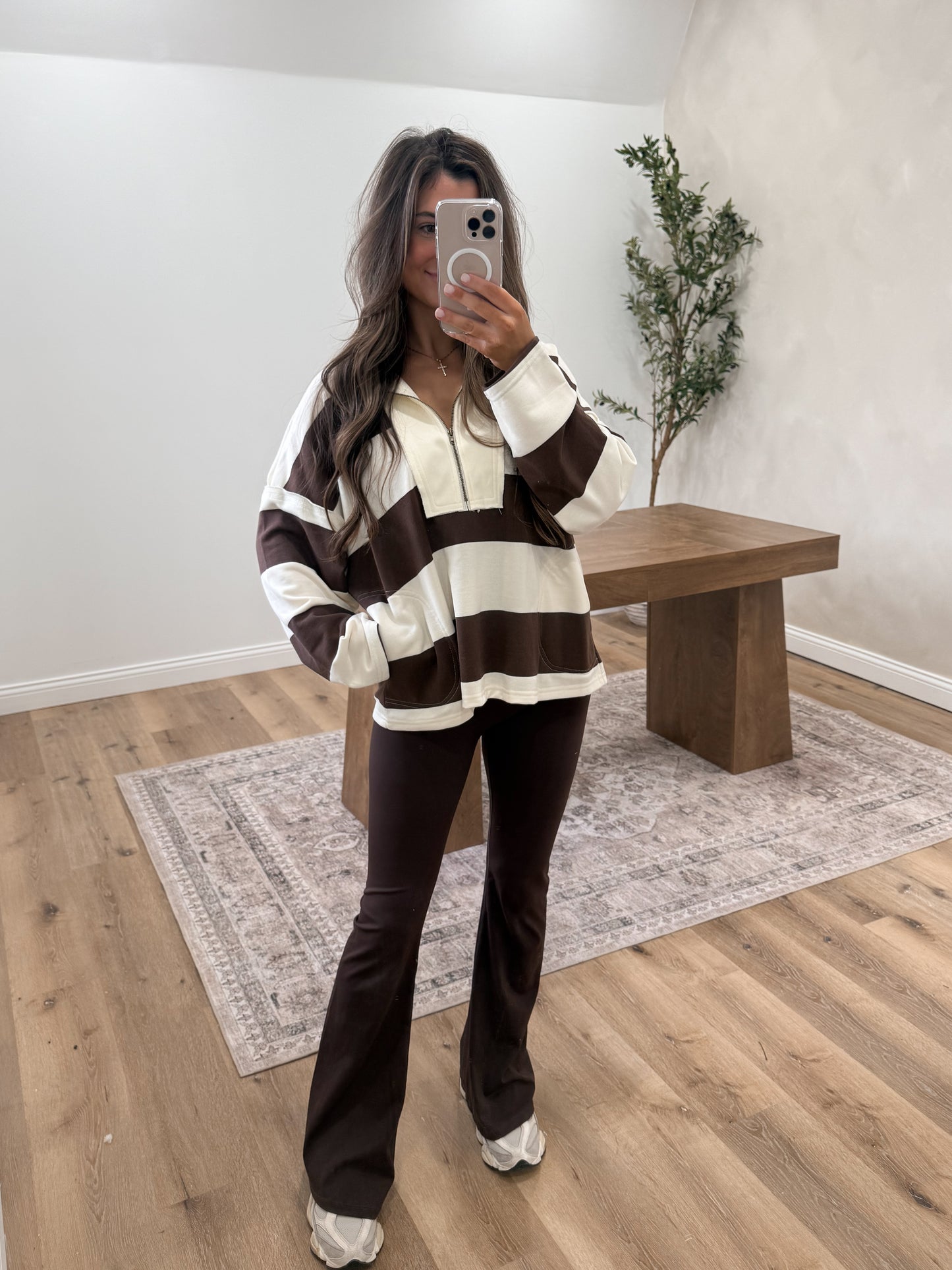 Jessi Vintage Striped Pullover- mocha