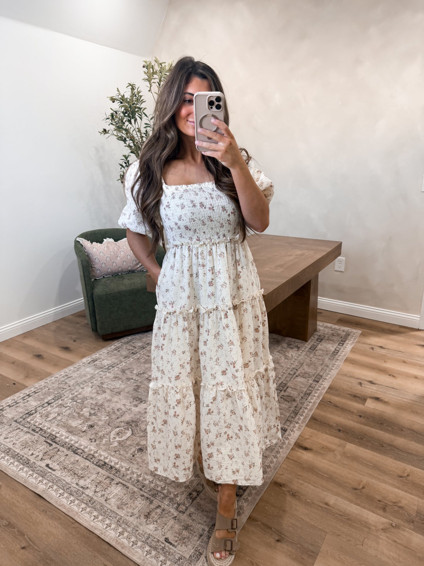 Soft Rose Floral Midi Dress - Mauve