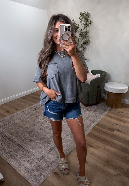 Holly Halo Snow Washed Pocket Tee - ash black