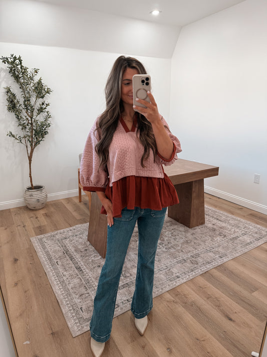 Mauve Knit Peplum Blouse