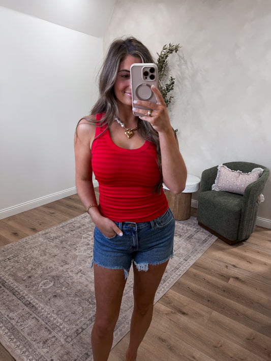 Retro Reversible Stripe Tank Top - cherry slush