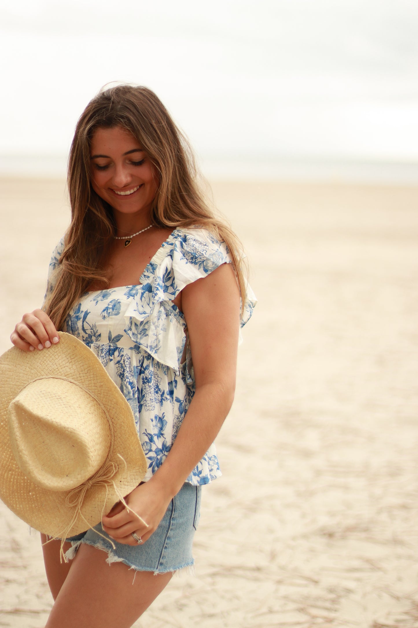 On the Coast Floral Ruffle tank