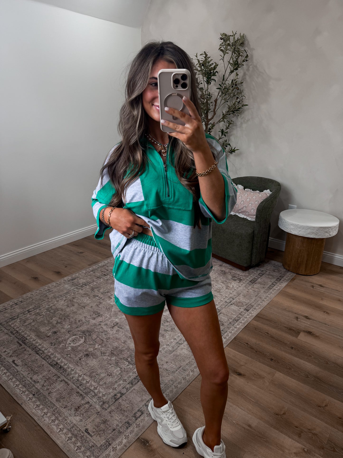 Zoey Half Zip Shorts Set - kelly green