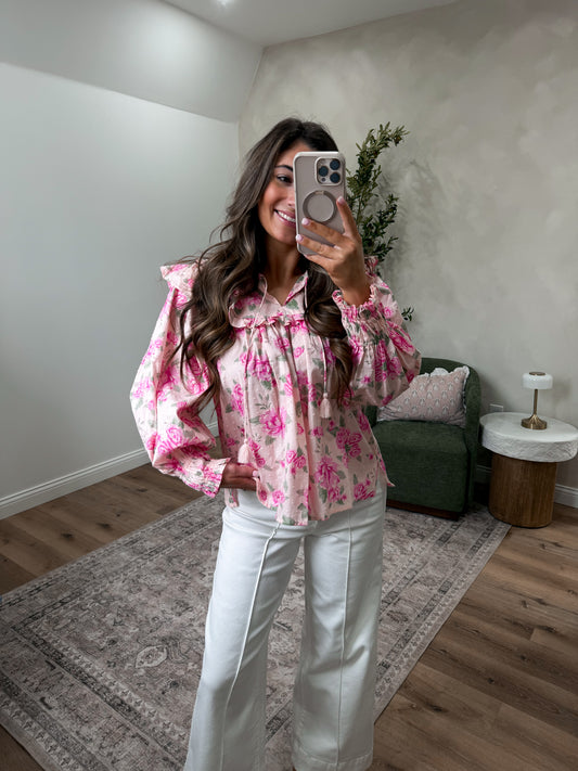 Alivia Floral Ruffle Blouse - pink floral