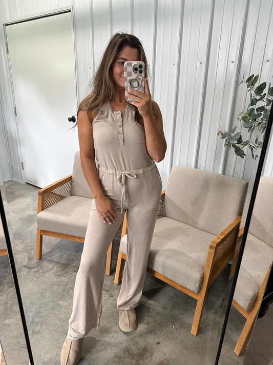 Buttery Soft Hacci Jumpsuit - sand beige