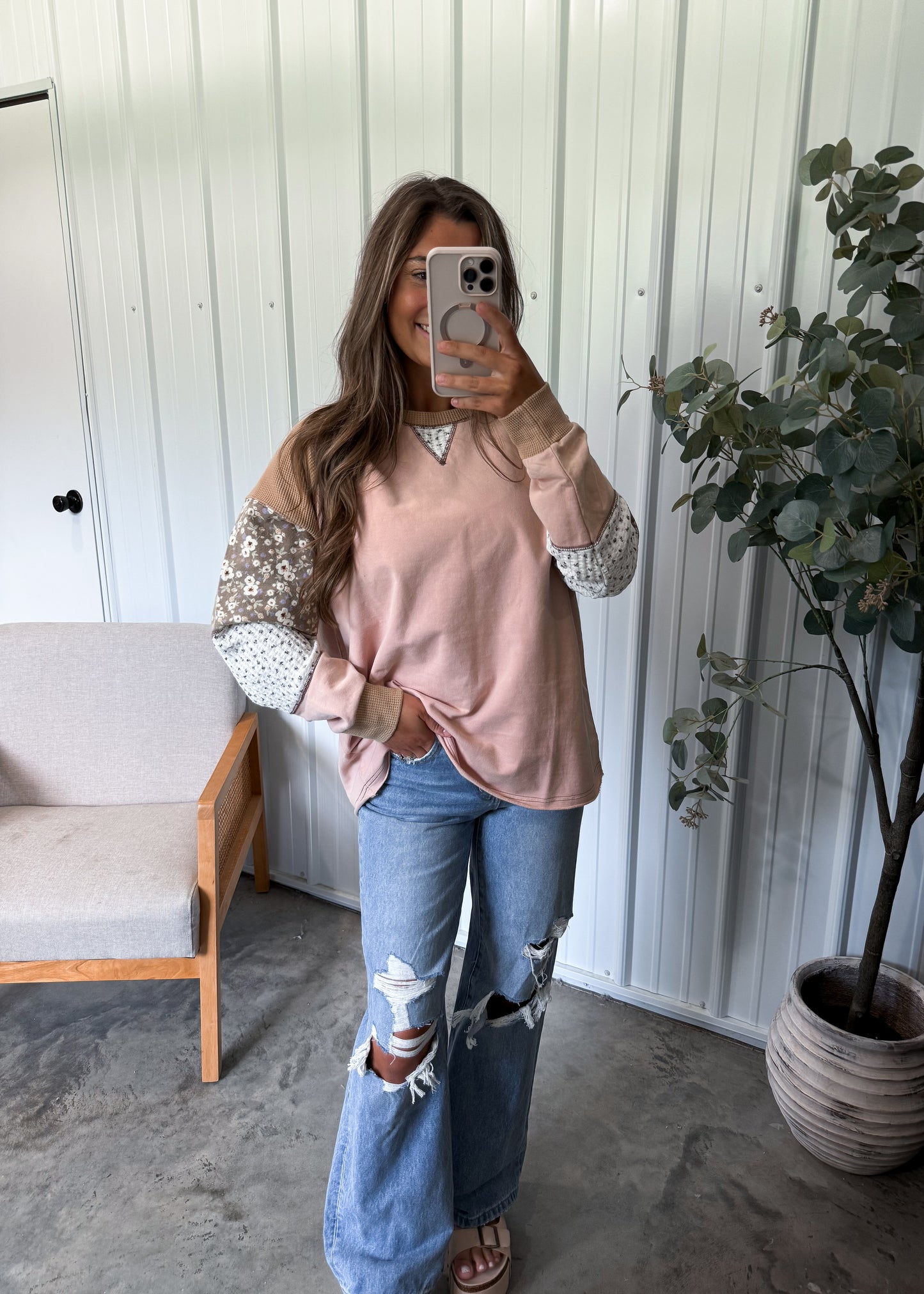 Rosie Patchwork Print Sleeve Pullover