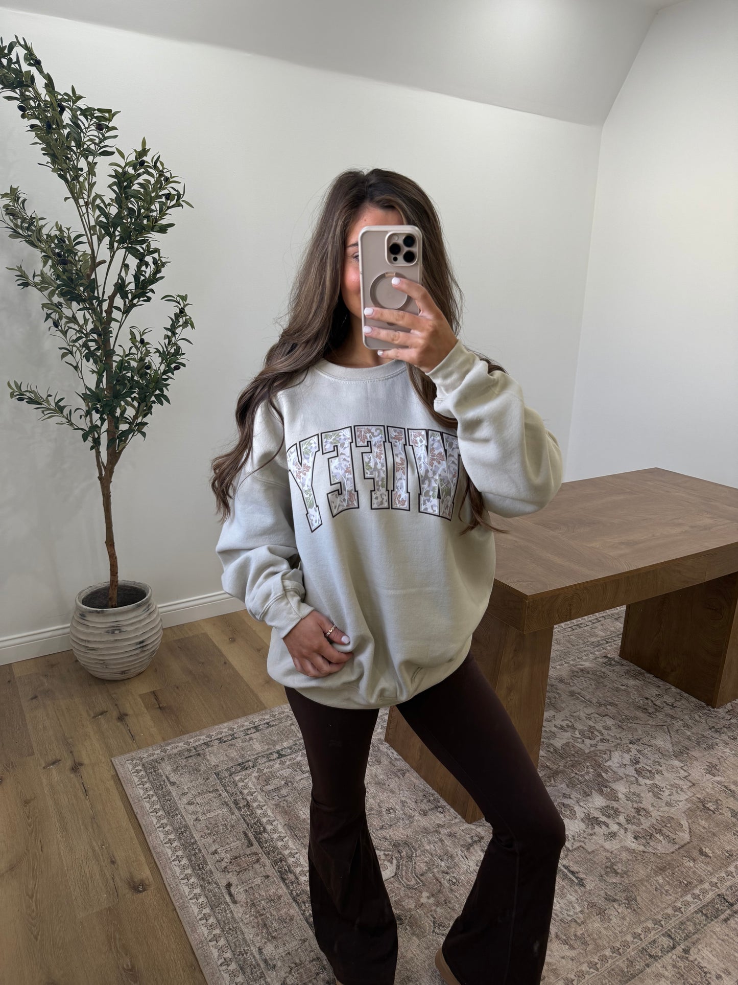 Wifey Camo cozy Crew- Taupe