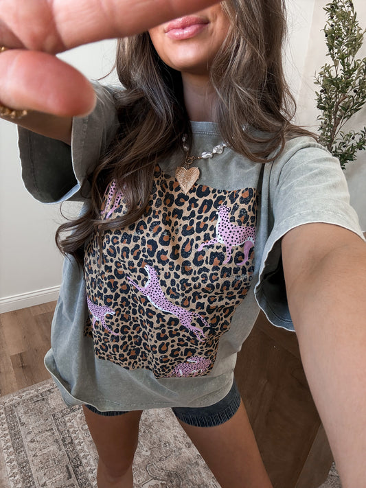 Multi Leopard Graphic Tee- Mocha