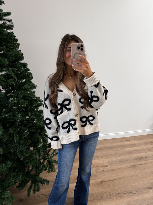 Holiday cardigan cream / black