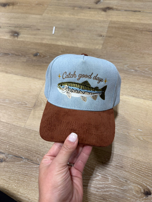 Catch Good Days Trout Hat - denim/chocolate *LIGHTLY LOVED*