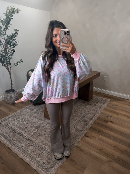 Petaled Patchwork Pullover - Blush/pink
