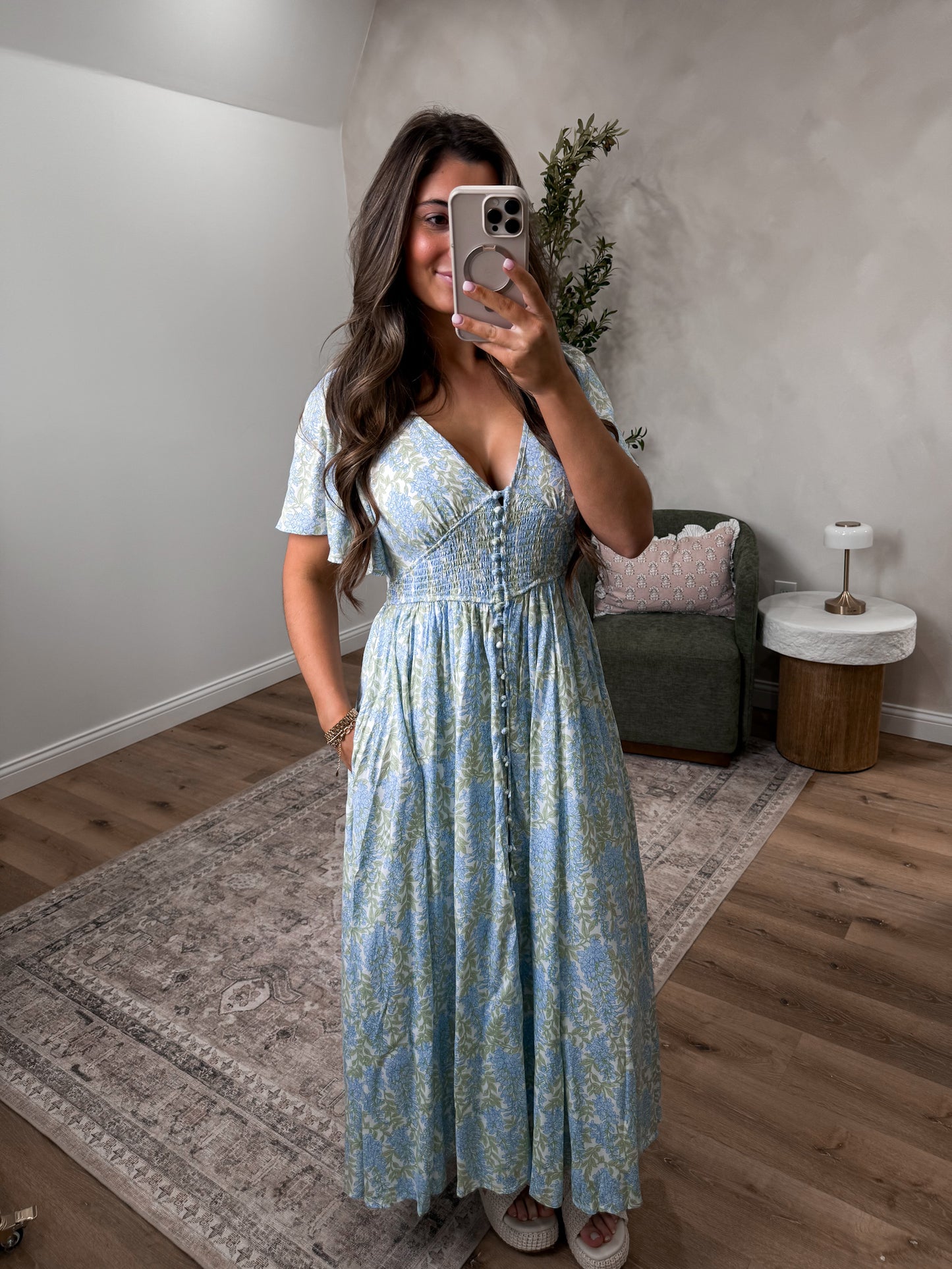 Melody Smocked Waist Maxi - cornflower