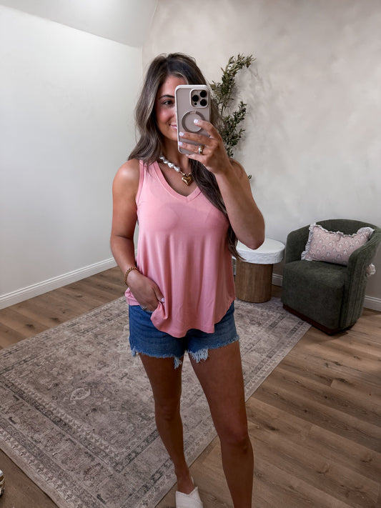 Caroline V-Neck Tank - dusty coral