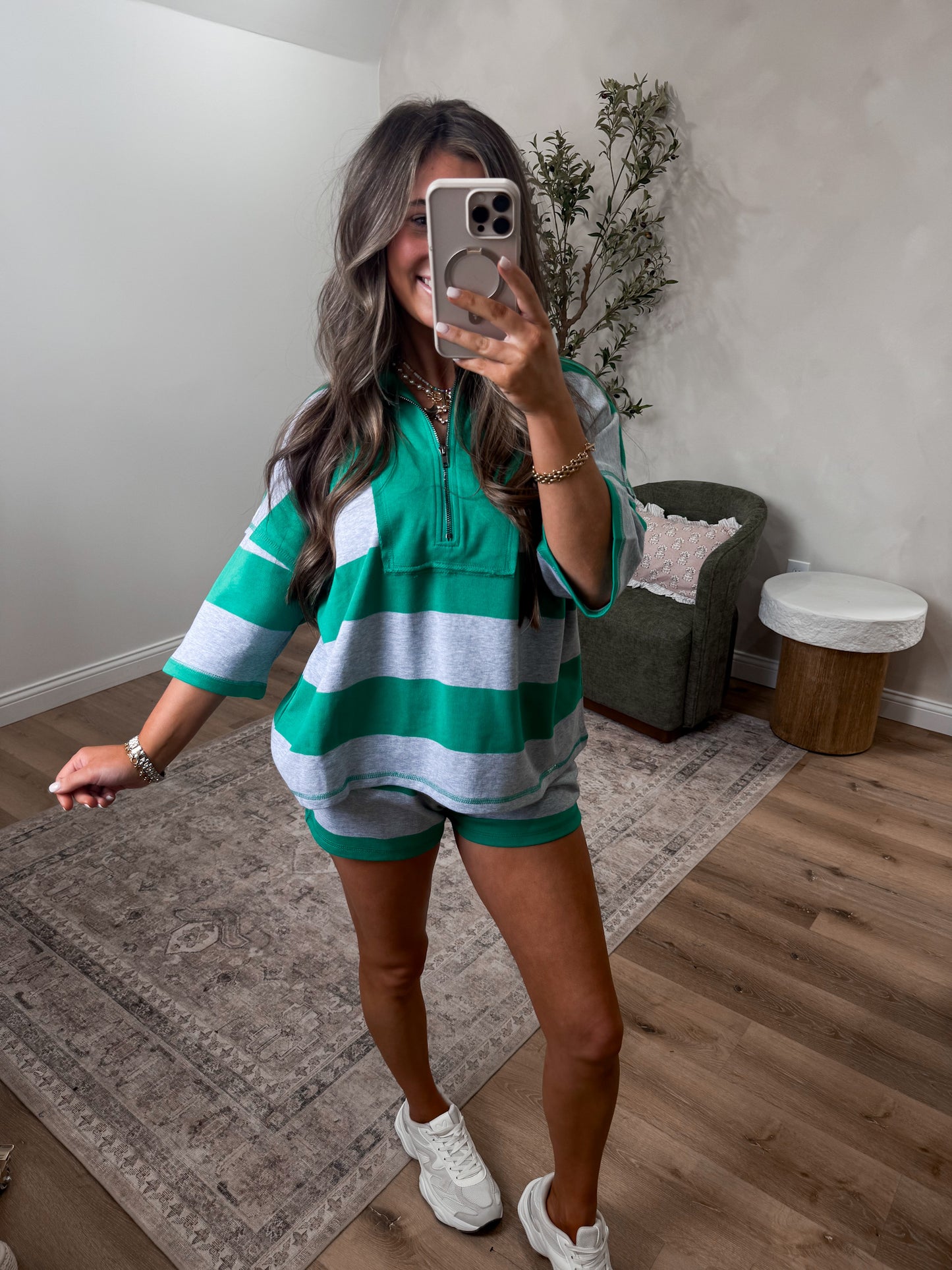 Zoey Half Zip Shorts Set - kelly green