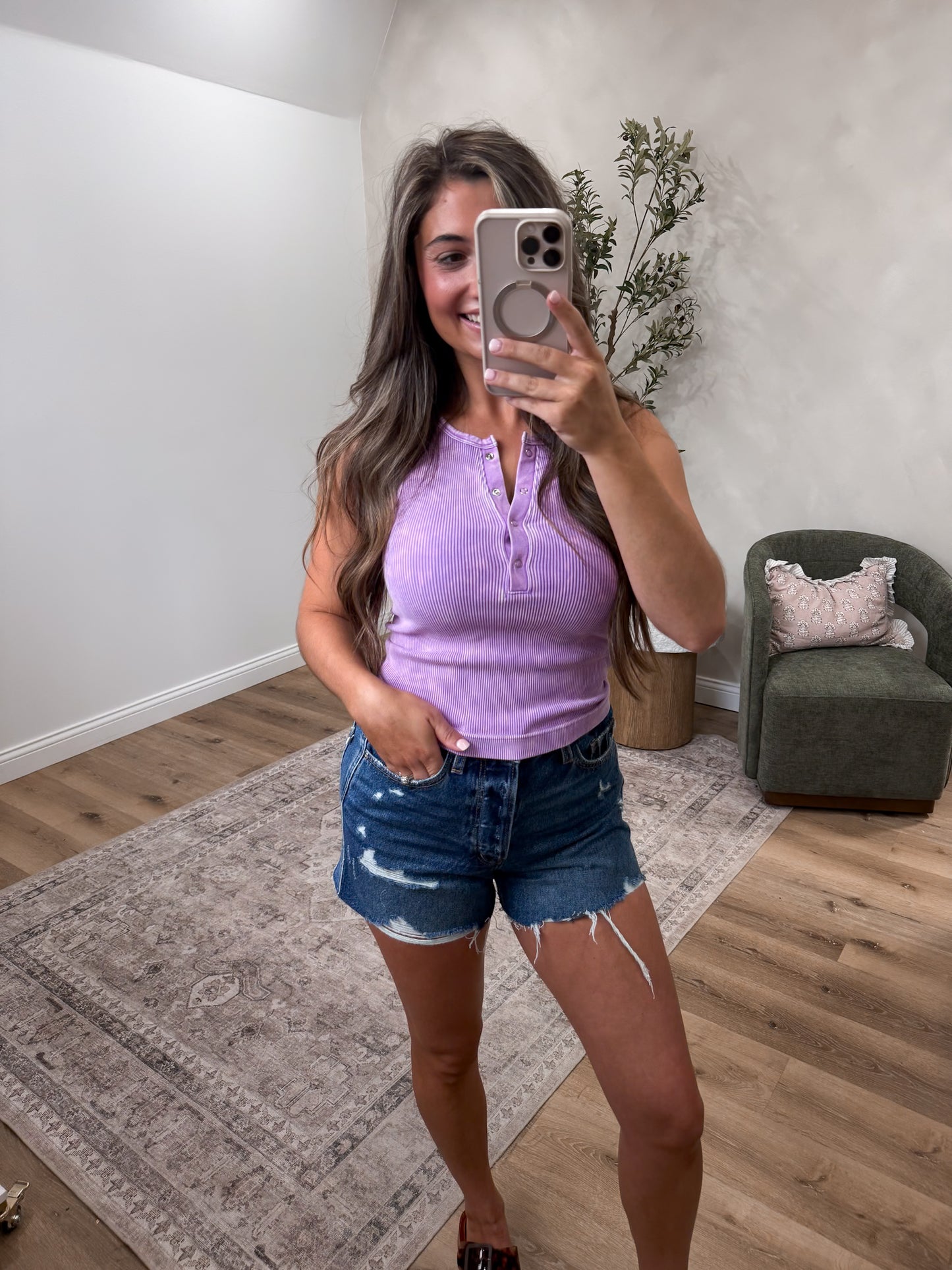 Trinity Mineral Washed Ribbed Tank - violet