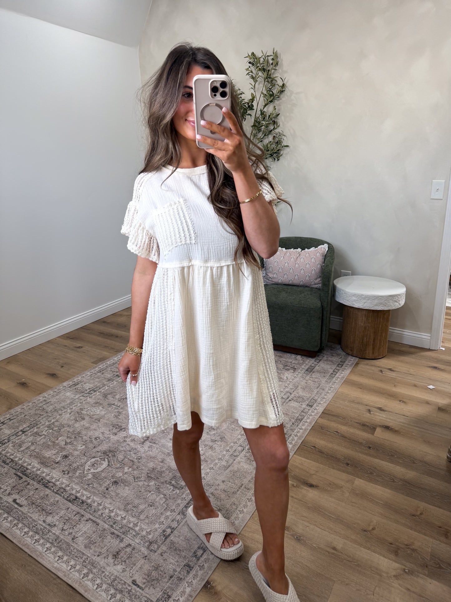 Soft Dunes Waffleknit Mini Dress - natural