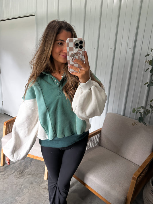 Piper Pullover- Colorblock Emerald Green