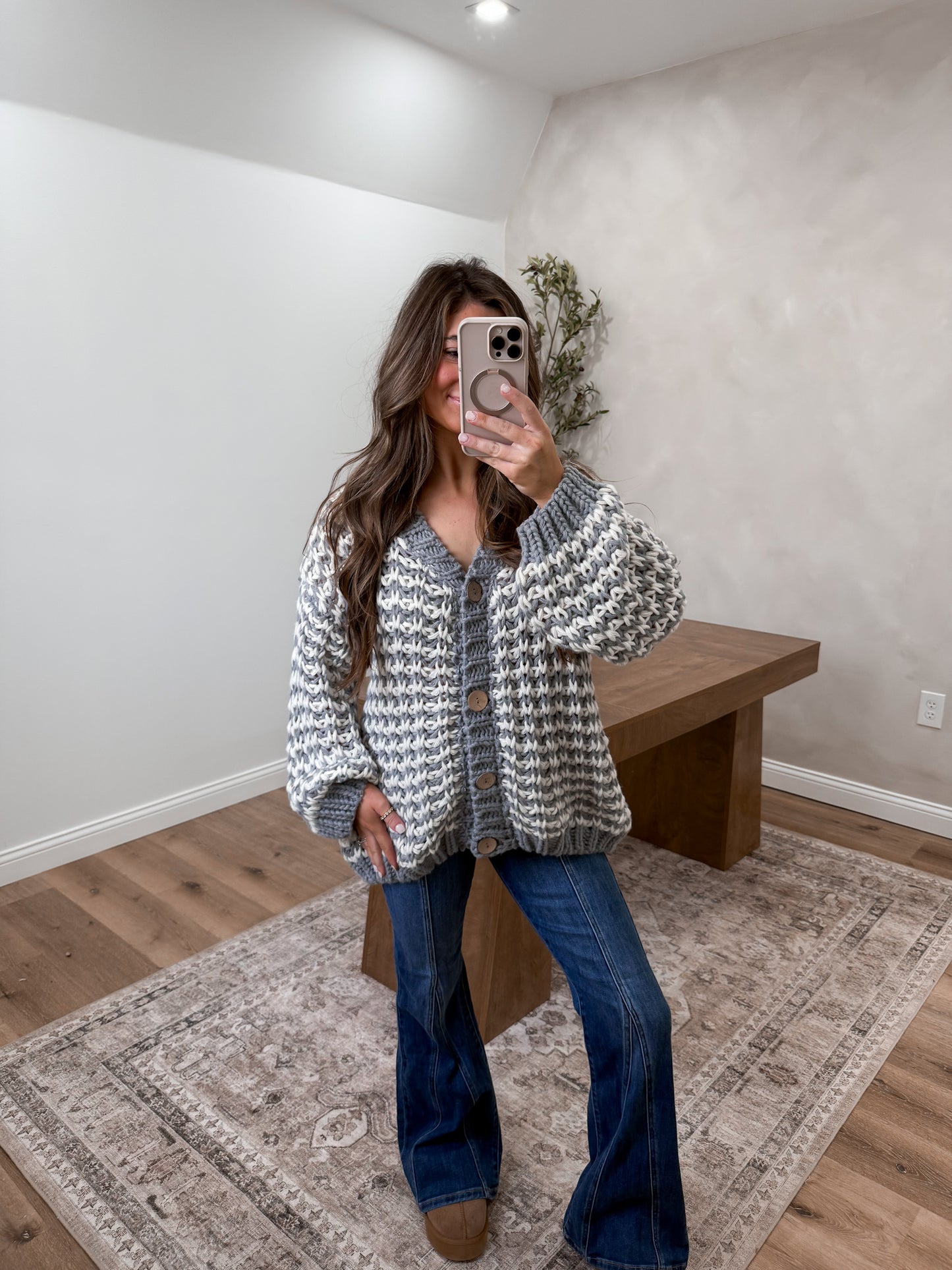 Soft Slopes Knit Cardigan- Grey/Ivory