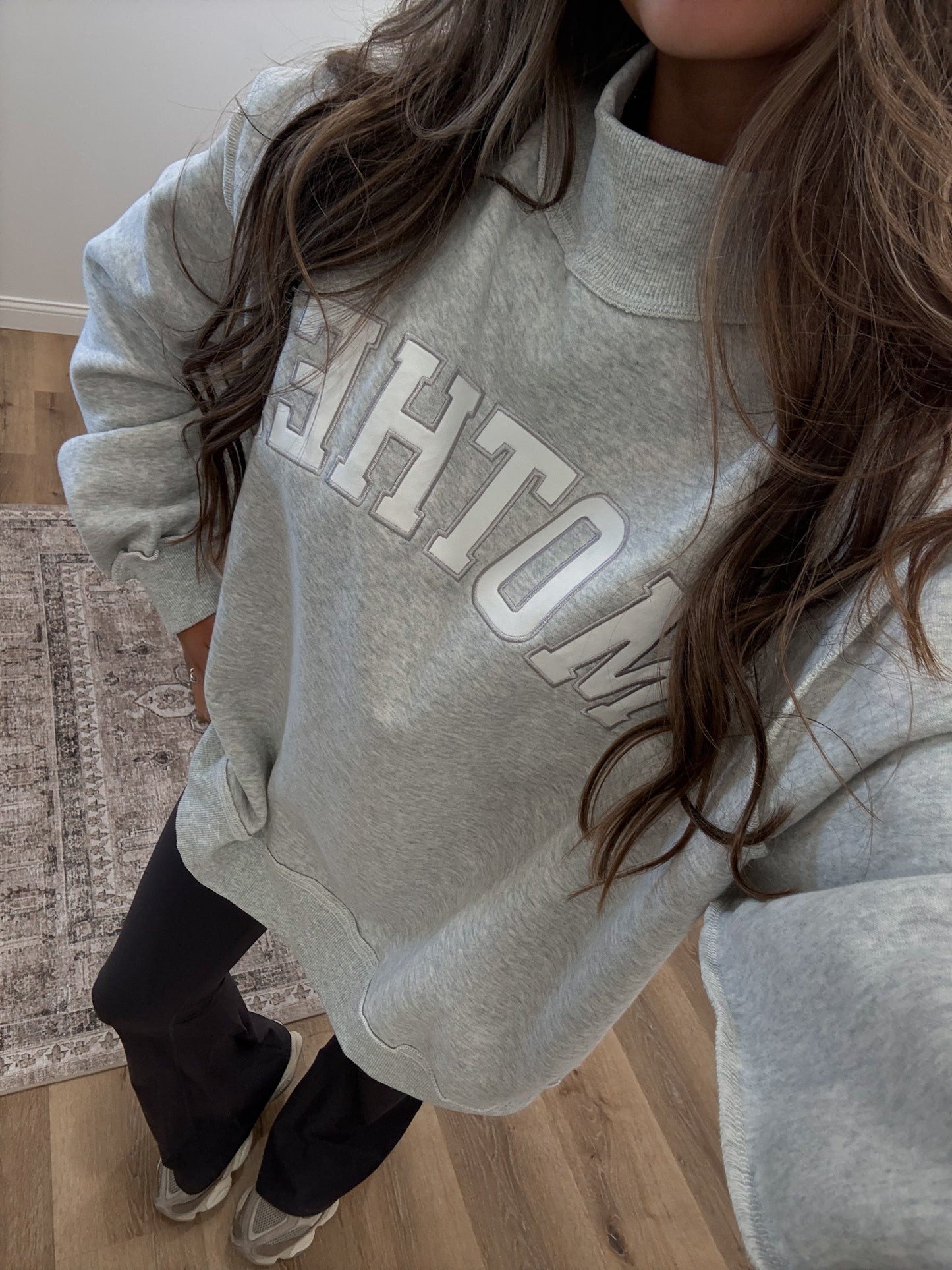 MOTHER embroidered mock neck - heather grey