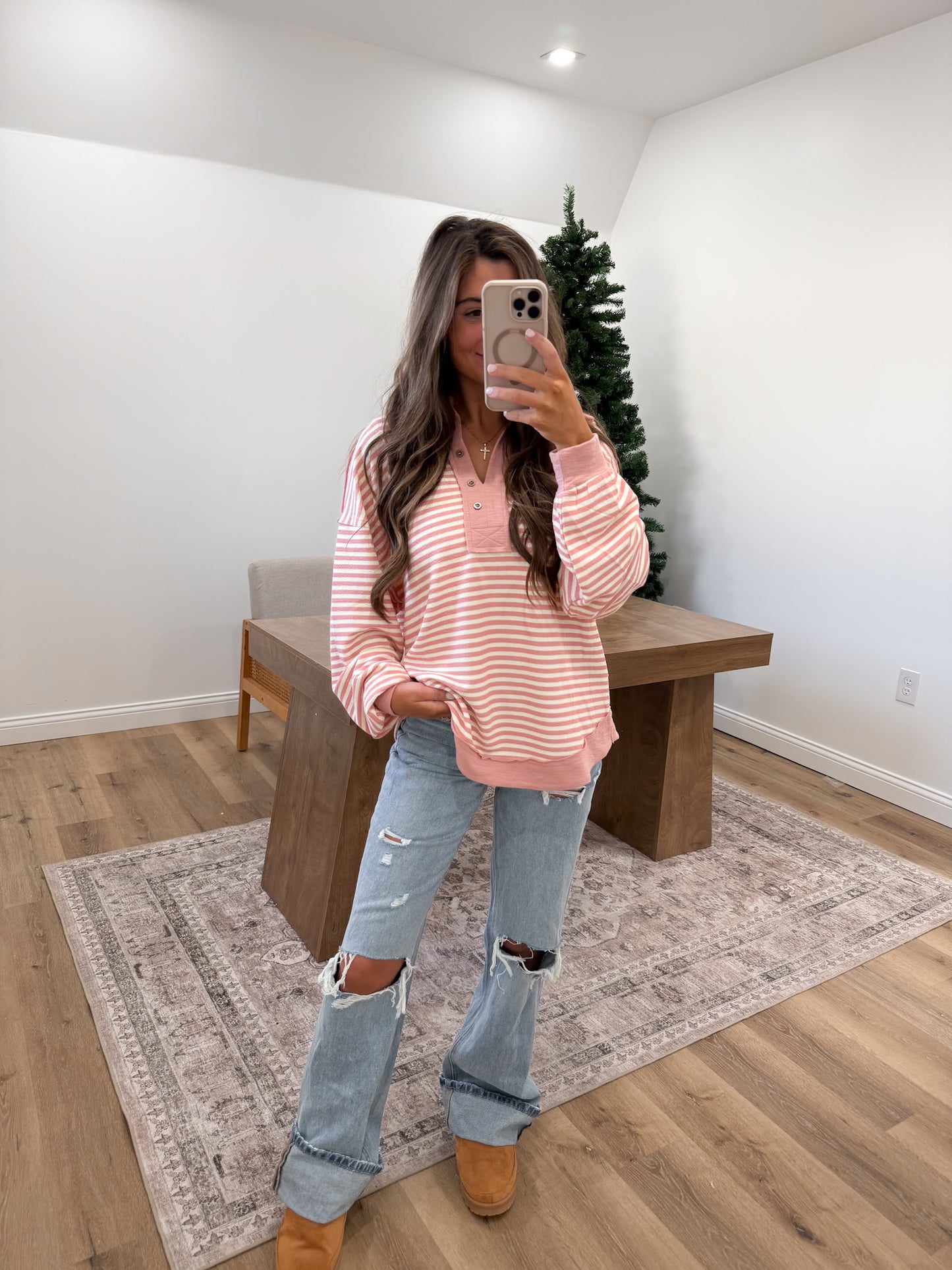 Dusty Rose striped pullover *PREORDER FOR 12/4 SHIPMENT ORDER INDIVIDUALLY*