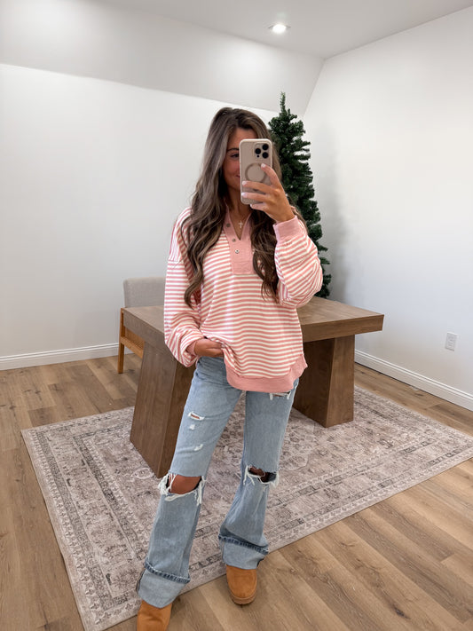 Dusty Rose striped pullover *PREORDER FOR 12/4 SHIPMENT ORDER INDIVIDUALLY*