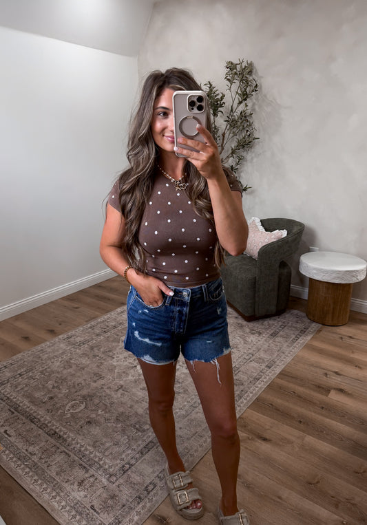 Sweet Smiles Polka Dot Baby Tee - mocha