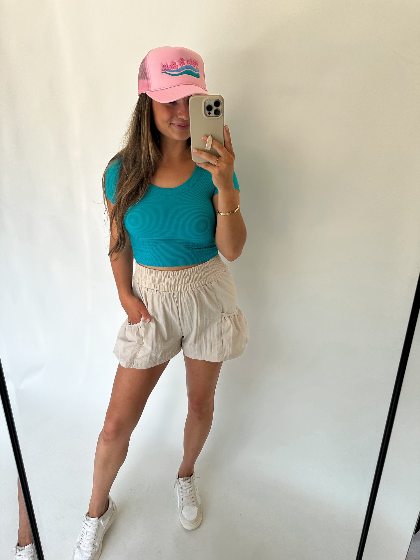 Flared out High Waisted Active Shorts- Taupe