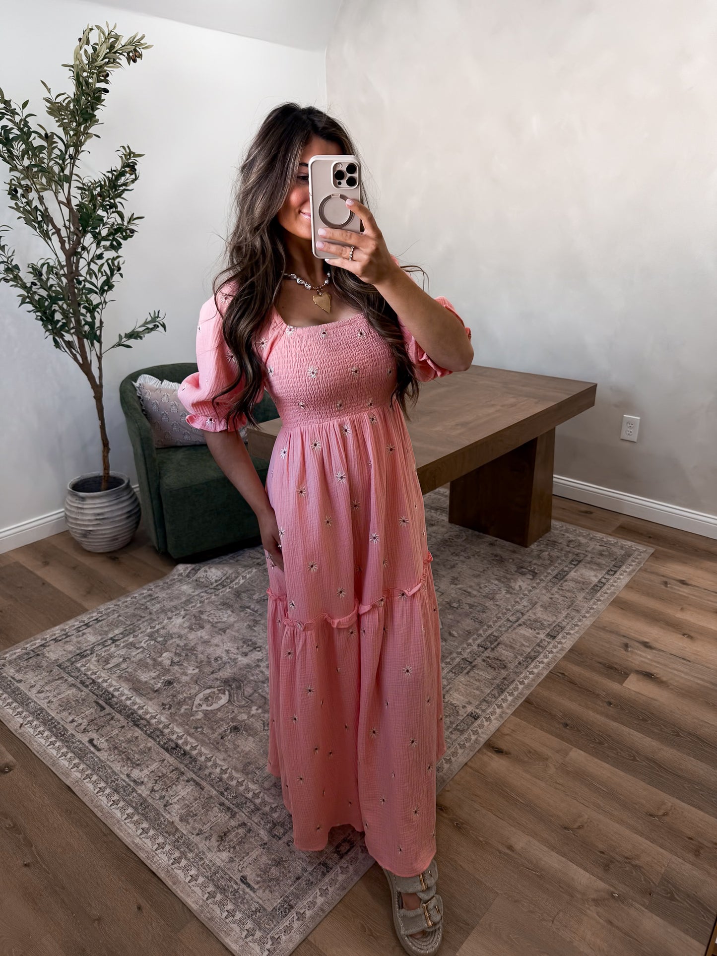 Jenna Smocked Maxi Dress- baby pink