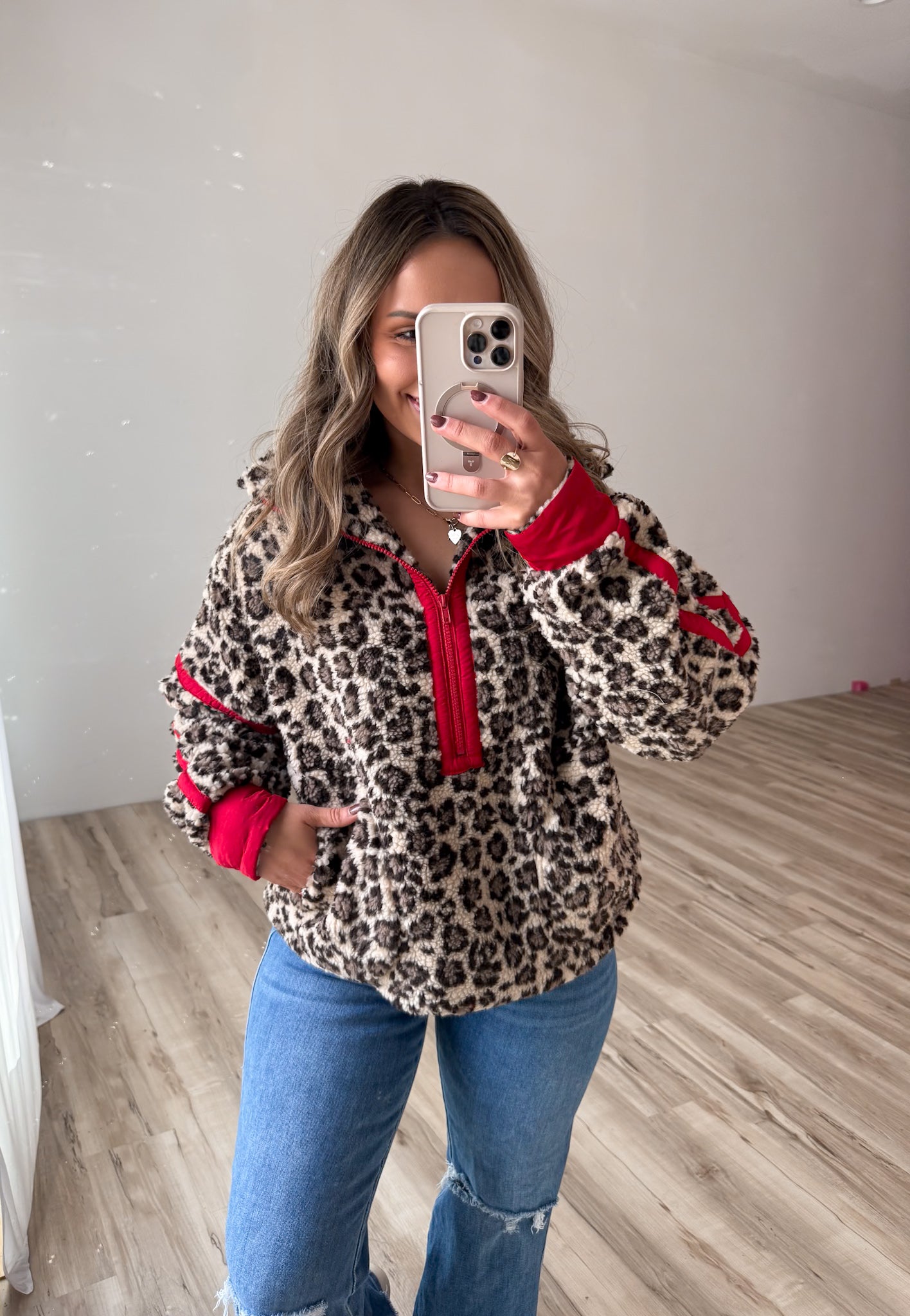 Leopard Sherpa Pullover - Touch of Red