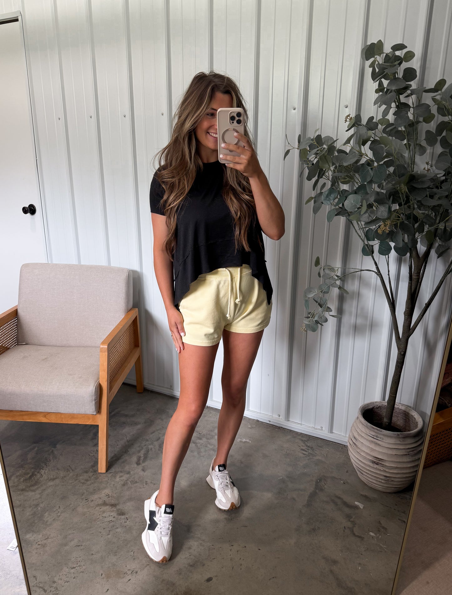 Mineral washed butter yellow shorts