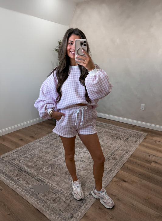Dolly Gingham Short Set - pink